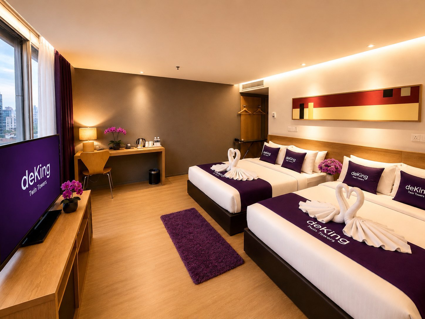 Deluxe Family City View room at deKing Hotel KLCC with two queen beds